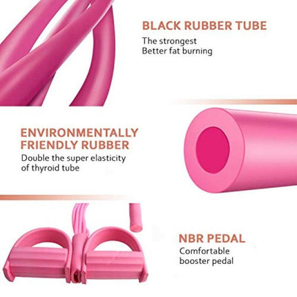 2 PCS 4-Tube Pedal Resistance Band & Figure 8 Chest Expander Pink Elastic Sit Up Pull Rope for Home Gym Yoga Pilates.