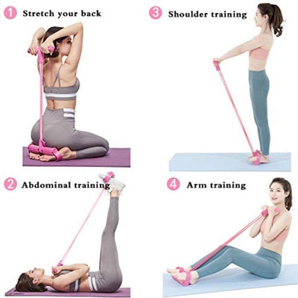 2 PCS Upgraded 6-Tube Pedal Resistance Band & Figure 8 Pull Rope Set Purple Elastic Tummy Trimmer for Home Gym Workout.