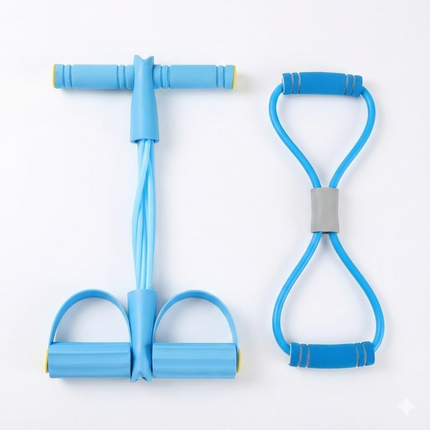 2 PCS Upgraded 6-Tube Pedal Resistance Band & Figure 8 Pull Rope Set Blue Elastic Tummy Trimmer for Home Gym Workout.