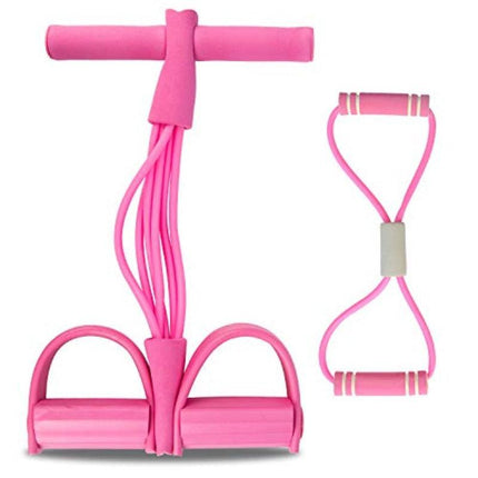 2 PCS Upgraded 6-Tube Pedal Resistance Band & Figure 8 Pull Rope Set Pink Elastic Tummy Trimmer for Home Gym Workout.