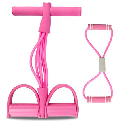 2 PCS Upgraded 6-Tube Pedal Resistance Band & Figure 8 Pull Rope Set Pink Elastic Tummy Trimmer for Home Gym Workout.