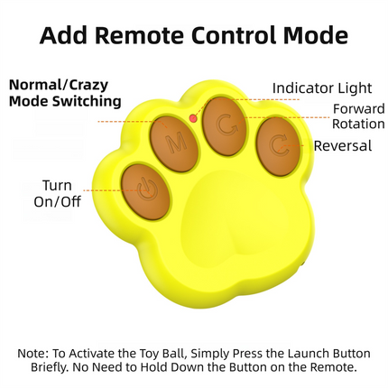 Yellow Durable TPU Smart Interactive Electric Pet Toy Ball With Remote - Automatic Normal & Crazy Mode Bouncing Dog & Cat Chew Toy, Remote Activated.