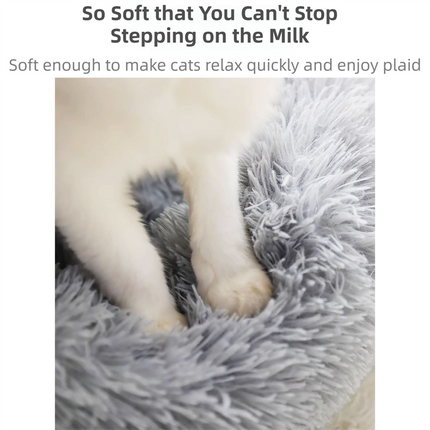 Pink Cozy Donut Long Plush Cat & Dog Calming Bed(Diameter 50cm) - Double-Layer PP Cotton Filling Warming Pet Bed with Anti-Slip Base & Free Blanket.