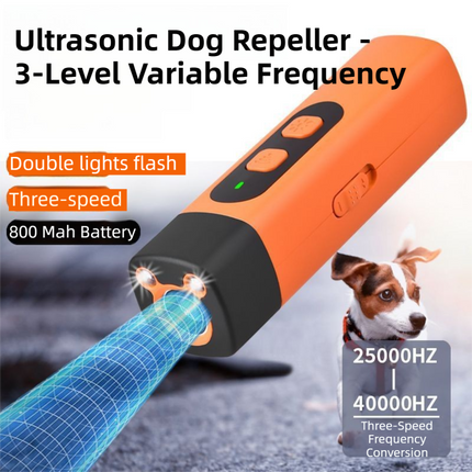 Portable Single-Head Round Ultrasonic Dog Repeller & Trainer with LED Flashlight - Multi-Function Pet Safety Device for Outdoors.