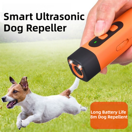 Portable Single-Head Round Ultrasonic Dog Repeller & Trainer with LED Flashlight - Multi-Function Pet Safety Device for Outdoors.