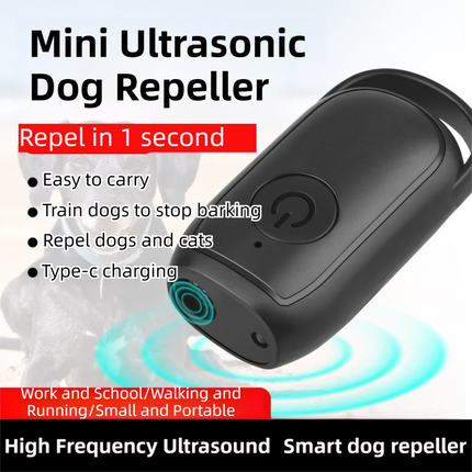 Portable Mini Single-Head Ultrasonic Dog Repeller & Trainer with LED Flashlight - Multi-Function Pet Safety Device for Outdoors.
