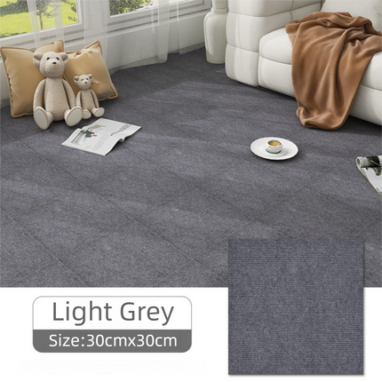 16 Pack Light Grey Durable & Soft Self-Adhesive Carpet Tiles(30x30cm) - Interlocking Non-Slip Square Floor Mat for Bedroom, Office & Living Room.
