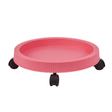Pink 3-Tier Stackable Strawberry & Vegetable Planter with Mobile Wheel Tray - Space-Saving Vertical Gardening System.