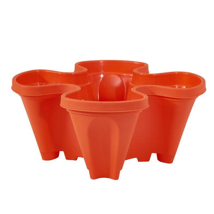 Red 3-Tier Stackable Strawberry & Vegetable Planter with Mobile Wheel Tray - Space-Saving Vertical Gardening System.