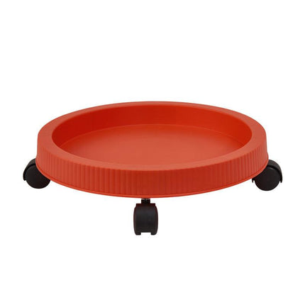 Red 3-Tier Stackable Strawberry & Vegetable Planter with Mobile Wheel Tray - Space-Saving Vertical Gardening System.