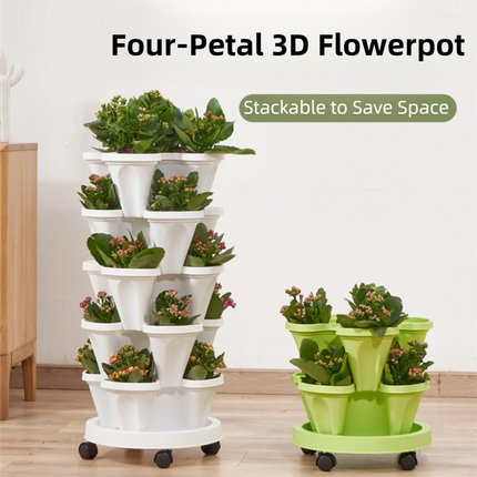Purple 3-Tier Stackable Strawberry & Vegetable Planter with Mobile Wheel Tray - Space-Saving Vertical Gardening System.