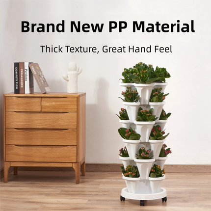 Purple 3-Tier Stackable Strawberry & Vegetable Planter with Mobile Wheel Tray - Space-Saving Vertical Gardening System.