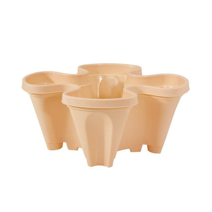 Beige 3-Tier Stackable Strawberry & Vegetable Planter with Mobile Wheel Tray - Space-Saving Vertical Gardening System.