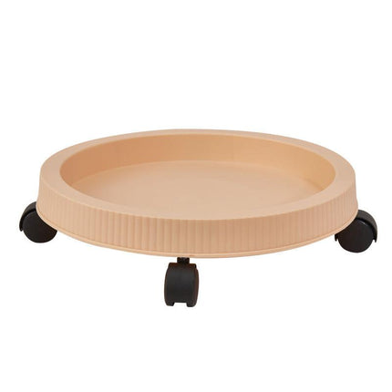 Beige 3-Tier Stackable Strawberry & Vegetable Planter with Mobile Wheel Tray - Space-Saving Vertical Gardening System.