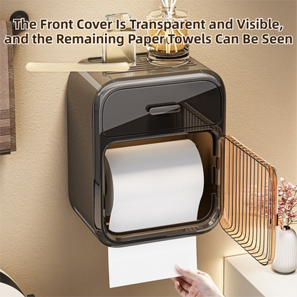Mint Green No-Drill Wall Mounted Toilet Paper Holder with Storage Shelf and Drawer - Waterproof Bathroom Tissue Dispenser for Roll & Face Tissue.