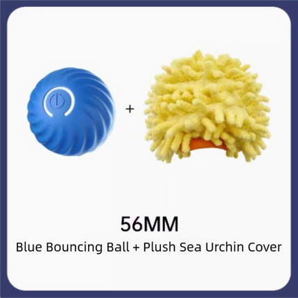 Blue Interactive Gravity Bouncing Dog Toy Ball(56MM) - Smart Automatic Teasing Pet Toy, Durable TPR with Yellow Sea Urchin Cover.