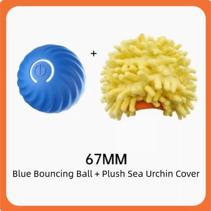 Blue Interactive Gravity Bouncing Dog Toy Ball(67MM) - Smart Automatic Teasing Pet Toy, Durable TPR with Yellow Sea Urchin Cover.