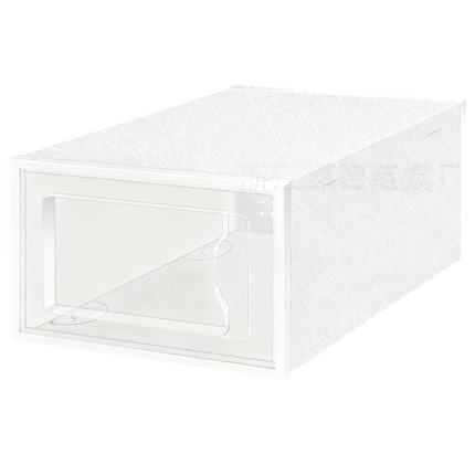 2-Pack White Clear Stackable Shoe Storage Organizer Boxes - Durable Plastic Sneaker Display and Closet Storage Containers with Magnetic Drop Front.