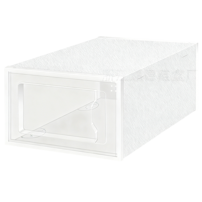 2-Pack White Clear Stackable Shoe Storage Organizer Boxes - Durable Plastic Sneaker Display and Closet Storage Containers with Magnetic Drop Front.
