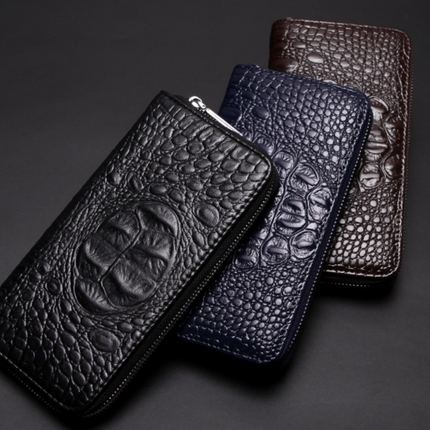Blue Men's Luxury Crocodile Embossed PU Leather Briefcase(39 x 8 x 28 CM) With FREE Crocodile Wallet - Dual-Zip Business Shoulder/Crossbody Laptop Bag (Fits 14-inch).