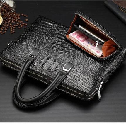 Blue Men's Luxury Crocodile Embossed PU Leather Briefcase(39 x 8 x 28 CM) With FREE Crocodile Wallet - Dual-Zip Business Shoulder/Crossbody Laptop Bag (Fits 14-inch).