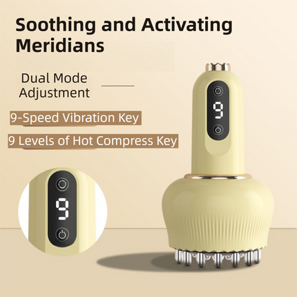 2-in-1 Portable Electric Gua Sha Meridian Massager Tool - 9-Gear Vibration & Soothing Heat Therapy with Red Light Heat and Magnetic Wave.