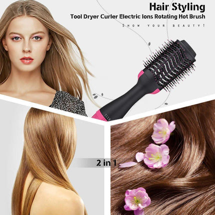 2-in-1 Black-Purple Negative Ion Hot Air Styler Brush - 7-Level Temp & 3-Gear Speed, Fast Drying Blow Dryer & Volumizing Straight/Curling Comb.