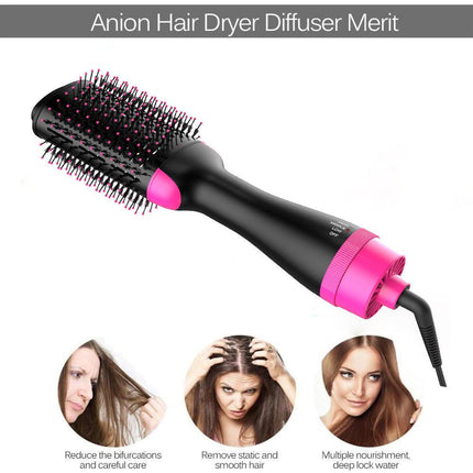 2-in-1 Black-Purple Negative Ion Hot Air Styler Brush - 7-Level Temp & 3-Gear Speed, Fast Drying Blow Dryer & Volumizing Straight/Curling Comb.