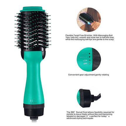 2-in-1 Black-Pink Negative Ion Hot Air Styler Brush - 7-Level Temp & 3-Gear Speed, Fast Drying Blow Dryer & Volumizing Straight/Curling Comb.