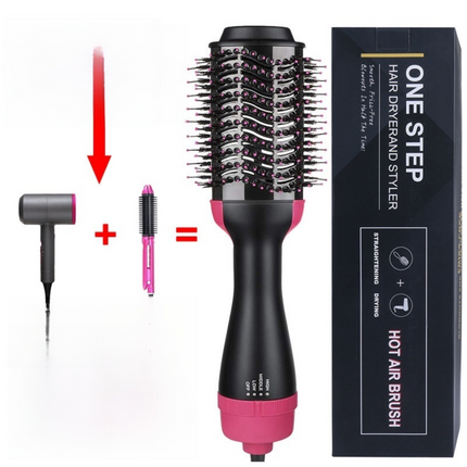 2-in-1 Black-Green Negative Ion Hot Air Styler Brush - 7-Level Temp & 3-Gear Speed, Fast Drying Blow Dryer & Volumizing Straight/Curling Comb.