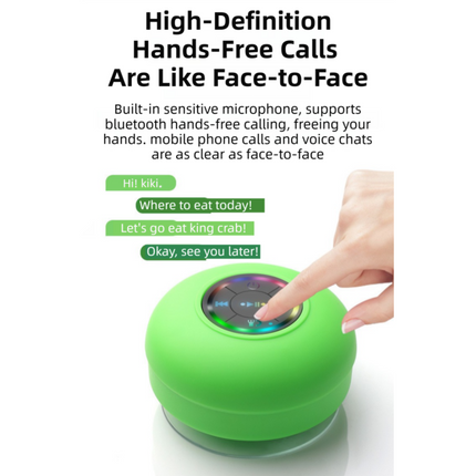 Black IPX4 Waterproof Portable Bluetooth Shower Speaker with Suction Cup & LED Light - Multi-Use As Phone Stand, Built-in Mic for Hands-Free Calling.