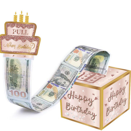 01 Pink-Gold Christmas Surprise Money Pull Box - Double-Layer Digital Design for Festive Gifts, Birthday, and Holiday Party Decor.