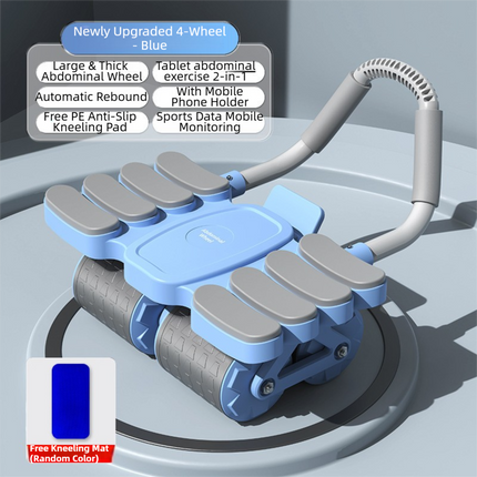 Blue 4-Wheel Automatic Rebound Ab Roller with 8 Elbow Support - Core Trainer  for Home Abdominal Muscle Workout (Beginner-Friendly).