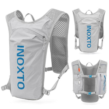 Grey-Blue 5L Ultra-Light Hydration Running Vest - Quick-Dry Trail Running & Marathon Backpack with Night Reflective Safety.