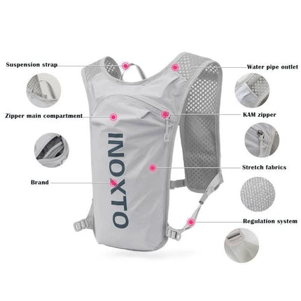 Grey-Blue 5L Ultra-Light Hydration Running Vest - Quick-Dry Trail Running & Marathon Backpack with Night Reflective Safety.