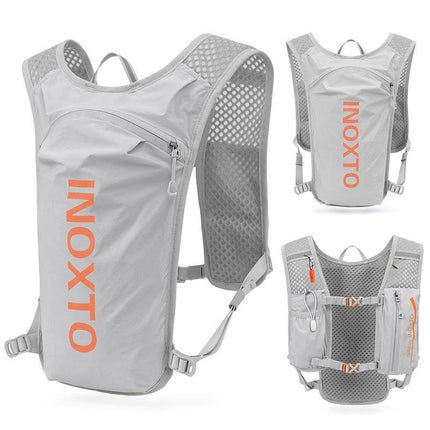 Grey-Orange 5L Ultra-Light Hydration Running Vest - Quick-Dry Trail Running & Marathon Backpack with Night Reflective Safety.