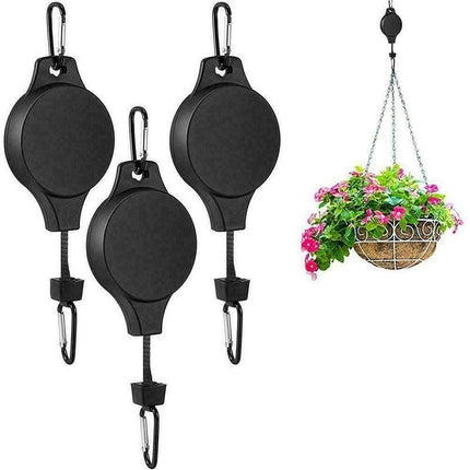 3PCS Black Retractable Hanging Basket Pulley System & 3PCS Heavy Duty Stainless Steel S-Hooks Combo - Garden Plant Hanger(Max Load 5KG).