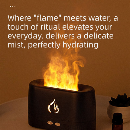 Black 3D Simulation Flame Aroma Diffuser & Humidifier - Ultrasonic Desktop Mister with 7-Color LED Light and Automatic Scent Spray (200ML).