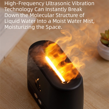 Black 3D Simulation Flame Aroma Diffuser & Humidifier - Ultrasonic Desktop Mister with 7-Color LED Light and Automatic Scent Spray (200ML).