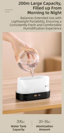 Black 3D Simulation Flame Aroma Diffuser & Humidifier - Ultrasonic Desktop Mister with 7-Color LED Light and Automatic Scent Spray (200ML).