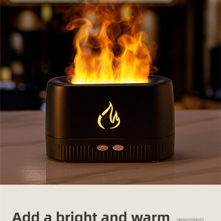 Black 3D Simulation Flame Aroma Diffuser & Humidifier - Ultrasonic Desktop Mister with 7-Color LED Light and Automatic Scent Spray (200ML).