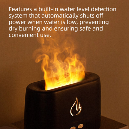 Black 3D Simulation Flame Aroma Diffuser & Humidifier - Ultrasonic Desktop Mister with 7-Color LED Light and Automatic Scent Spray (200ML).