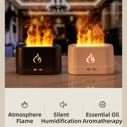 White 3D Simulation Flame Aroma Diffuser & Humidifier - Ultrasonic Desktop Mister with 7-Color LED Light and Automatic Scent Spray (200ML).
