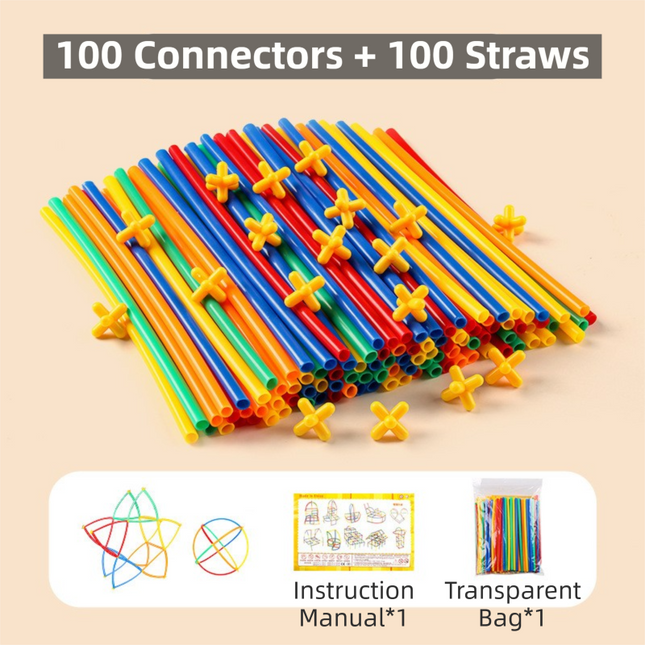 Soft Straw & Pipe Connector Building Blocks Toy - 200 Pcs Interlocking Construction Set, Educational Puzzle Toy for Kindergarten.