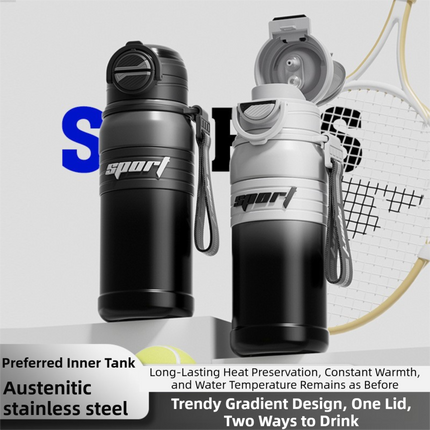 Black 680ml Large Capacity Sports Insulated Tumbler - 316 Stainless Steel Straw Water Bottle, Dual-Use Lid for Travel & Outdoors.