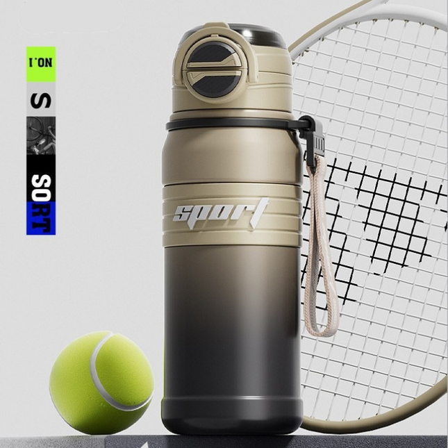 Brown 680ml Large Capacity Sports Insulated Tumbler - 316 Stainless Steel Straw Water Bottle, Dual-Use Lid for Travel & Outdoors.