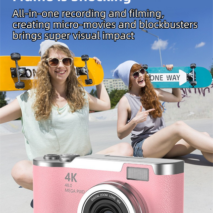 Yellow 4K Compact Digital CCD Camera for Vlogging & Students - Portable Point and Shoot with 2.4-inch Rotating Screen, 8X Optical Zoom, and Anti-Shake.