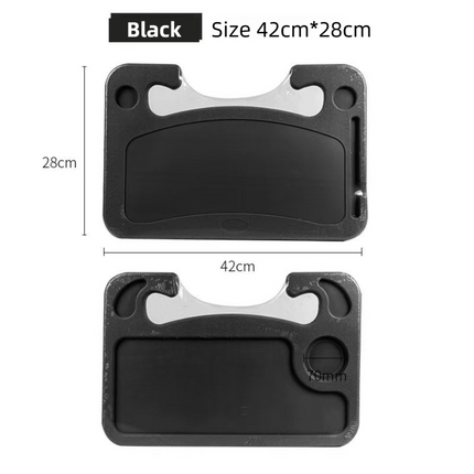 Black Multi-Functional Car Steering Wheel Tray - Portable Auto Desk for Eating, Laptop, and Drink Holder (42x28CM).