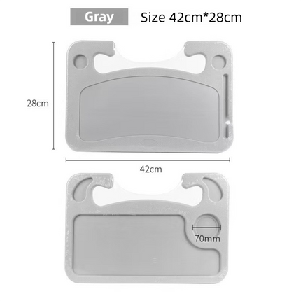 Grey Multi-Functional Car Steering Wheel Tray - Portable Auto Desk for Eating, Laptop, and Drink Holder (42x28CM).