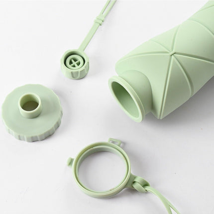 Pink Portable Food Grade Silicone Collapsible Sports Water Bottle 600ML - Folding down 80% , Low High Temperature Resistant.